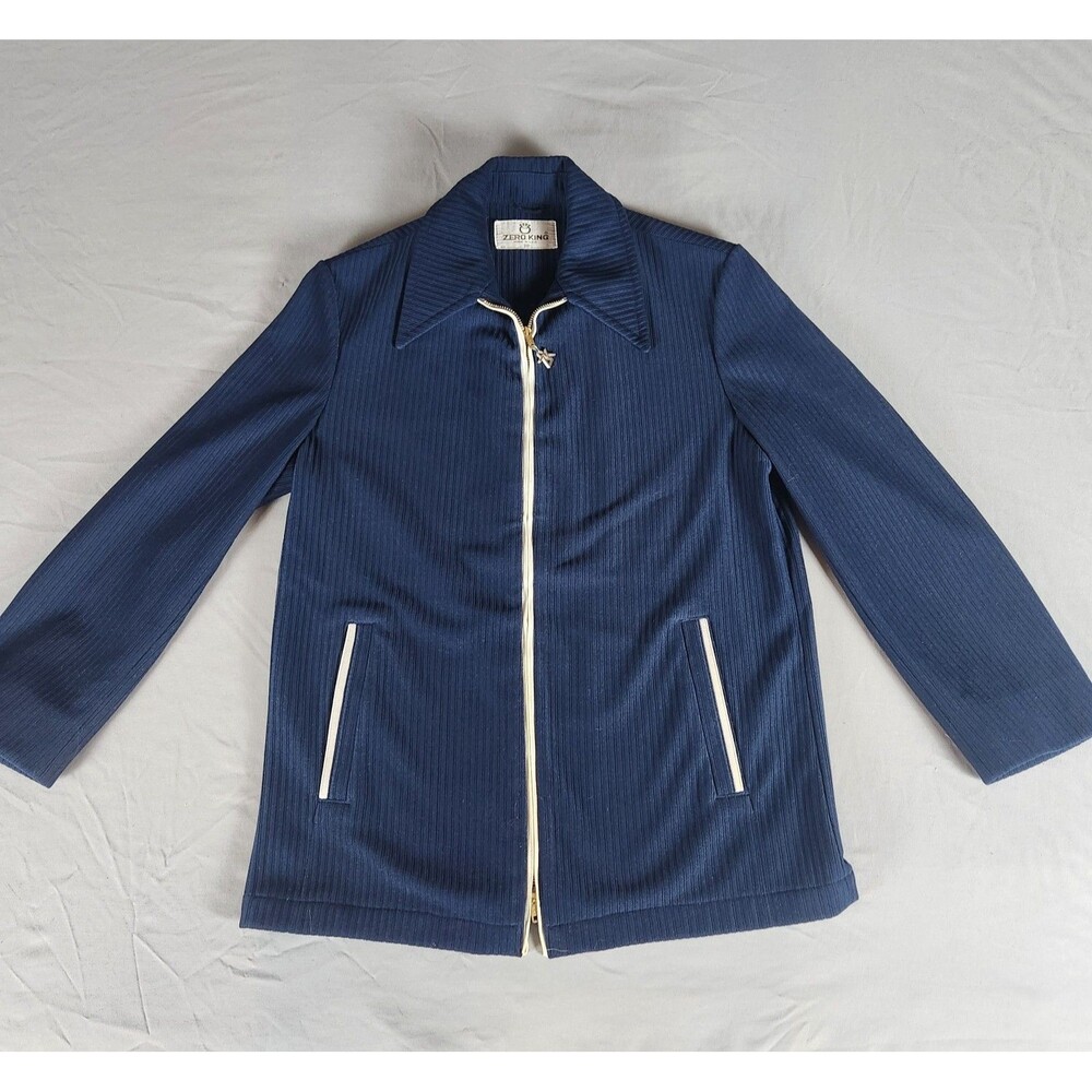 Vintage Zero King Ribbed Jacket Mens 38 Blue Full Zip Made USA Mod Scooter